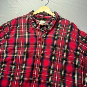 LL Bean Scotch Plaid Flannel Shirt Womens 3X Plus Red Long Sleeve Button Cotton